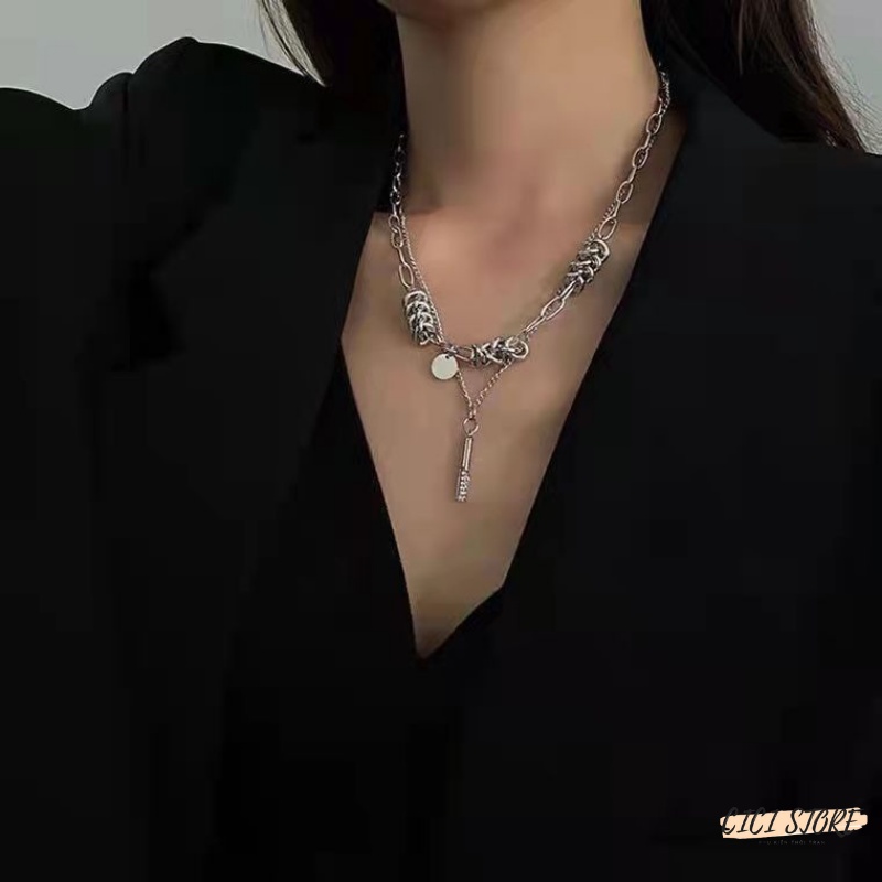 Vòng Cổ Nam Nữ Hai Lớp Xích To Xoắn ốc Thép Titan Phong Cách Hiphop Mát Mẻ Ngọt Ngào