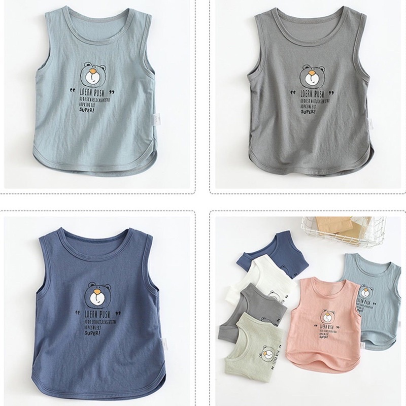 Áo ba lỗ sách nách cho bé Binbon kids, Áo thun cho bé trai bé gái chất đũi không nhăn in hình gấu AG01 cho bé 6-28kg