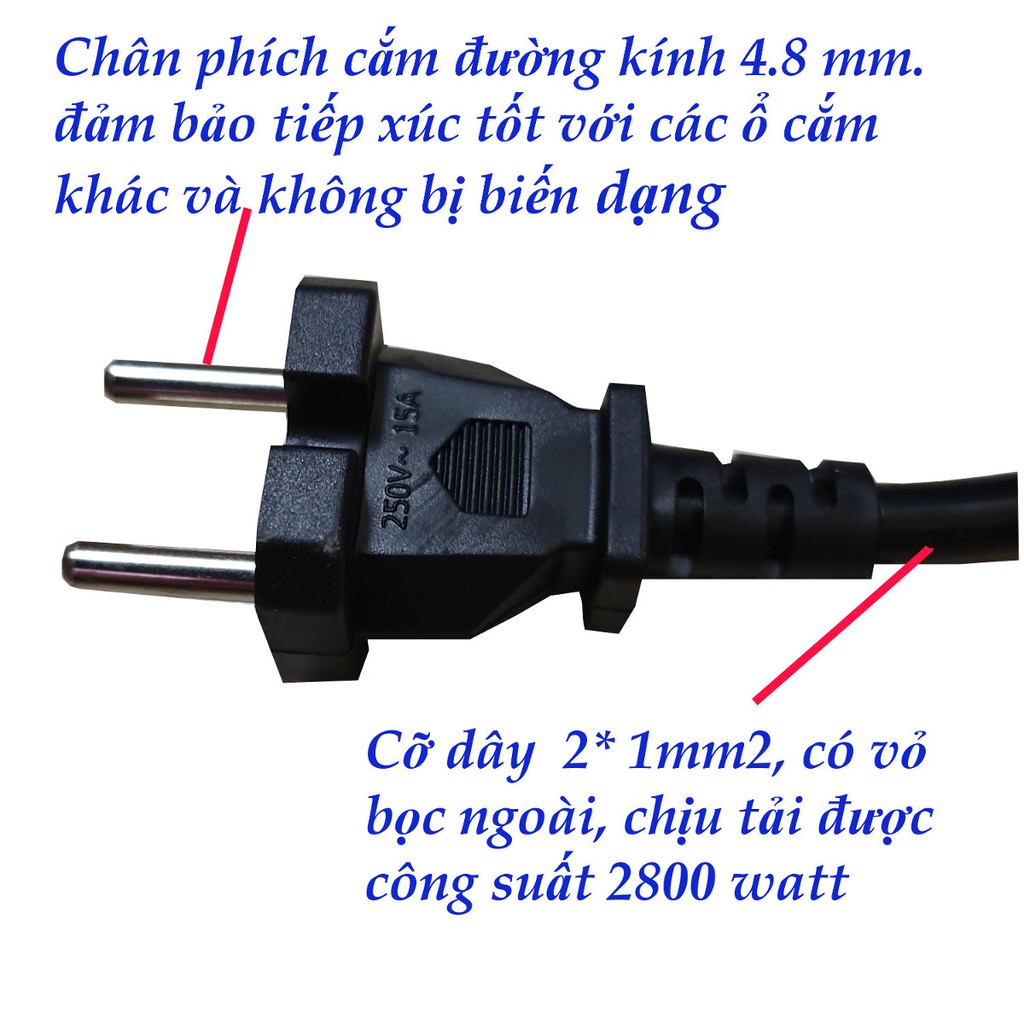 Ổ cắm điện quang 5 lổ 5 công tắc 2m ĐQESK2W ( Màu đen hoặc trắng)