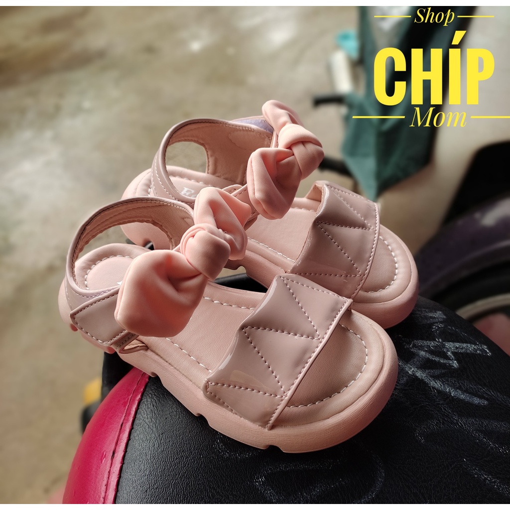 sandal bé gái dép quai hậu bé đi học nơ quai ngang công chúa da PU bóng mềm siêu nhẹ full box 6887 ( có video ảnh thật )