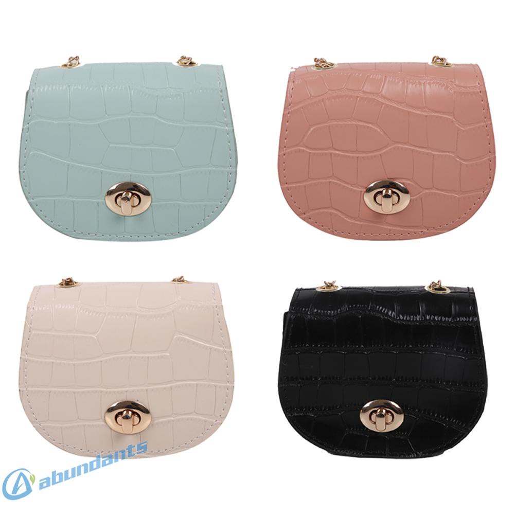 Ab Retro Women PU Stone Pattern Shoulder Crossbody Bag Chain Mini Saddle Purse