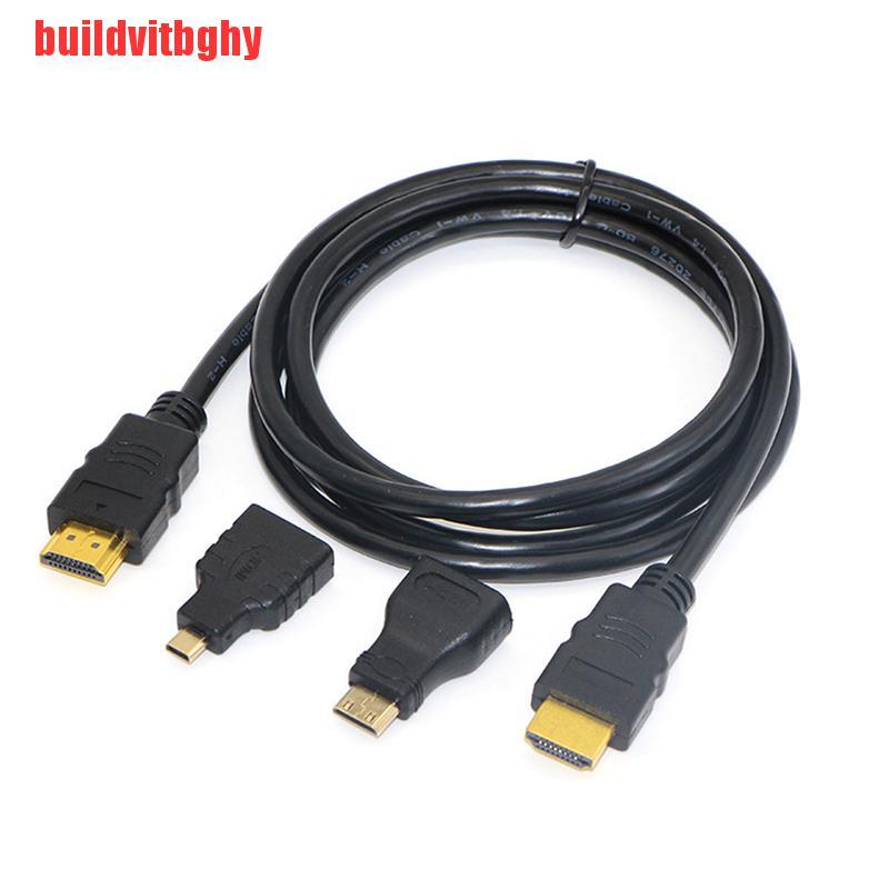 {buildvitbghy}3 in 1 Gold Plated HDMI + Mini + Micro HDMI Adapter Cable 1.5m 4.9ft High Speed IHL