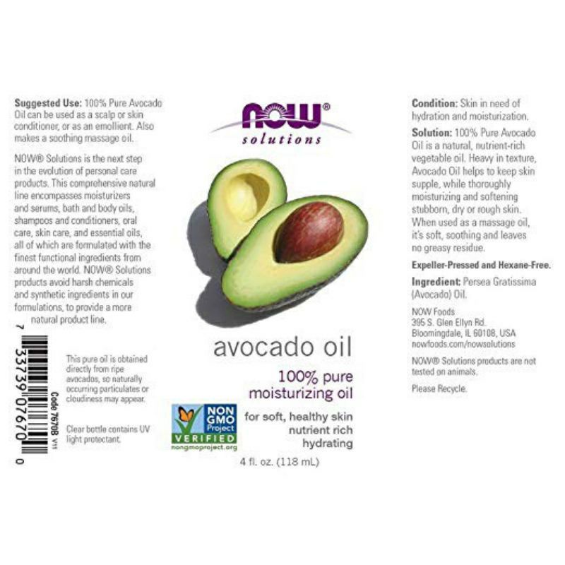 Dầu bơ dưỡng ẩm 100% nguyên chất Now solutions Avocado Oil 118ml