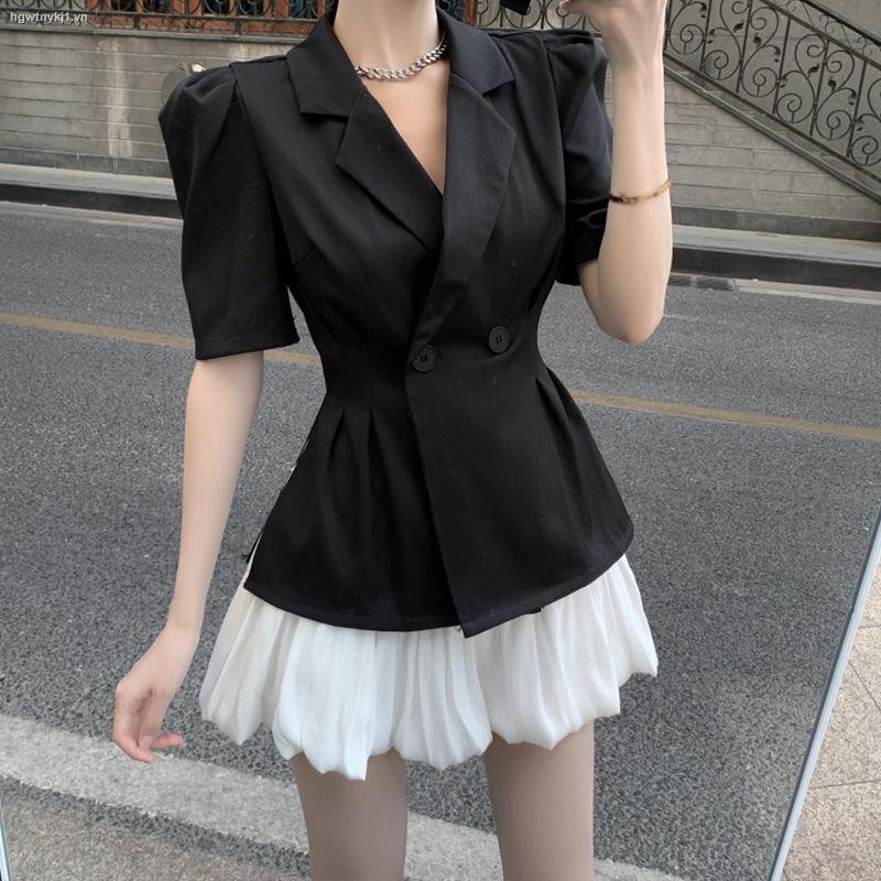 Summer women s suit jacket thin style temperament waist design sense new net red fried street black short-sleeved