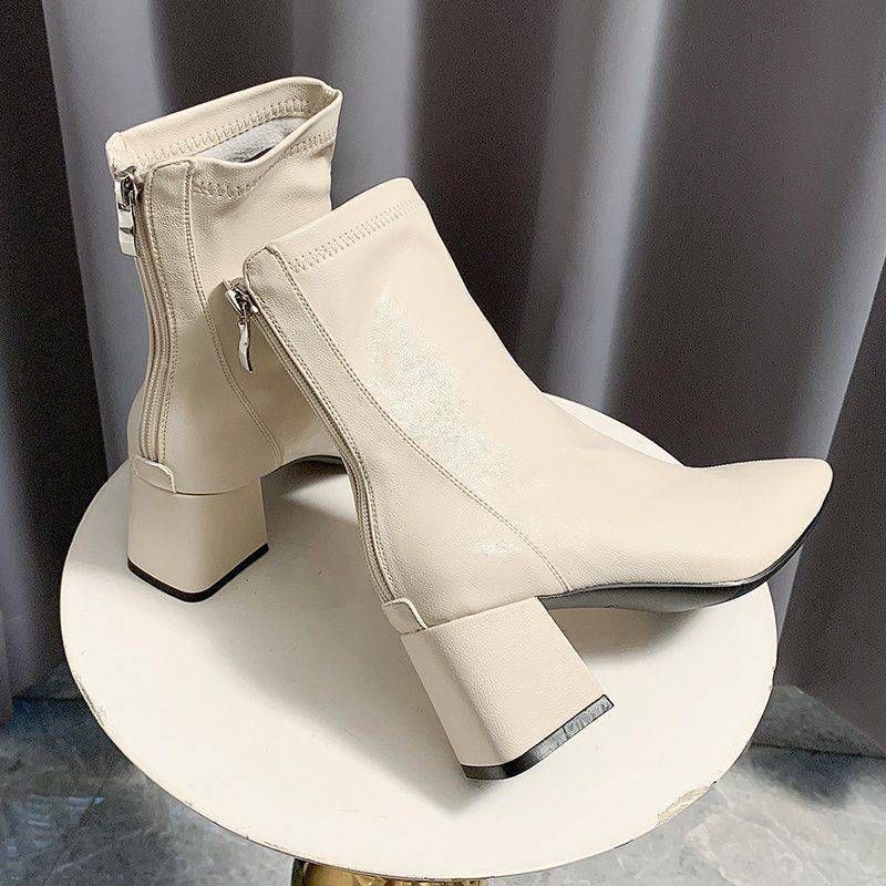 Bốt cao gót nữ đế vuông 5 phân,boots nữ da mềm khóa sau hottrend mùa đông 2022 VINA STORE mã 7089