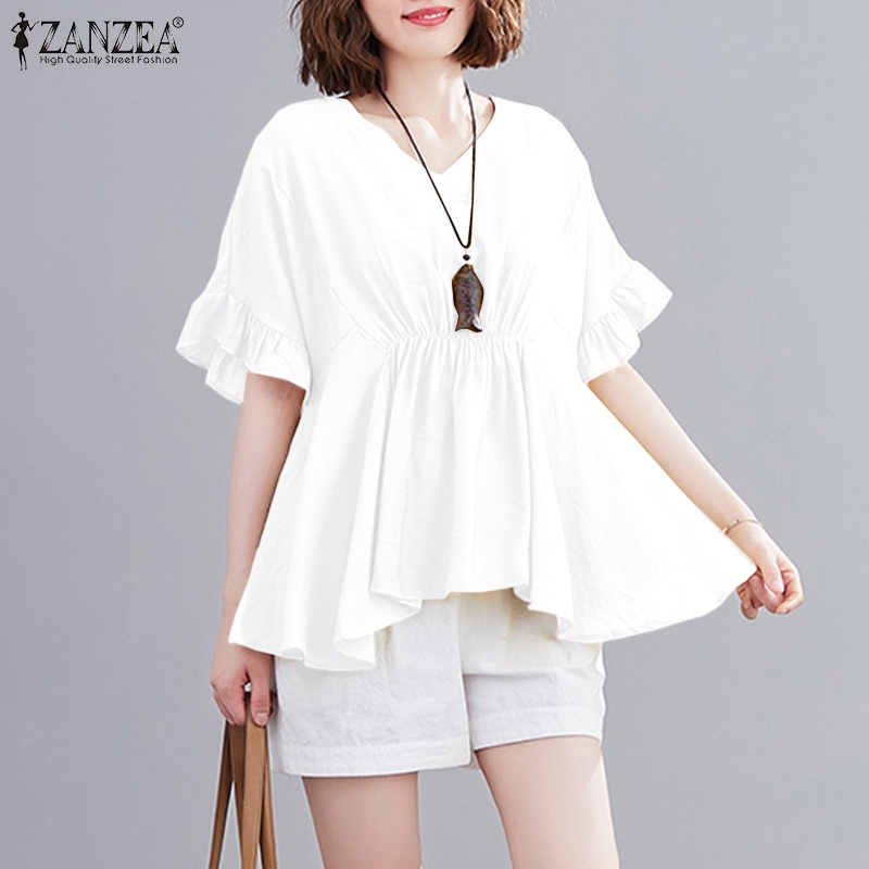 Zanzea Áo Thun Nữ Ngắn Tay Cổ Tròn Lưng Thun Thời Trang