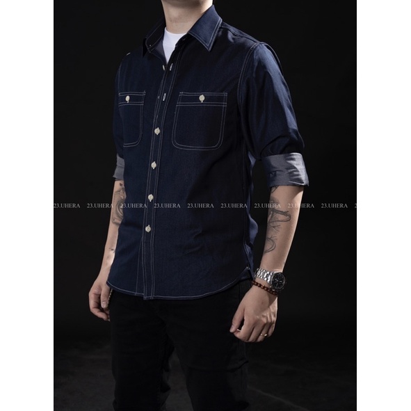 Áo sơ mi nam 23Uhera minimal denim