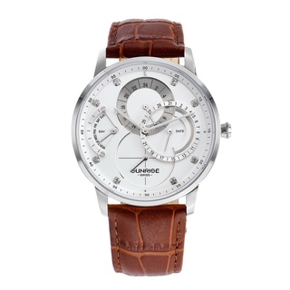 Đồng Hồ Nam SUNRISE 1146PA - Dây Da Nâu Mặt Trắng Vỏ Bạc - Authentic