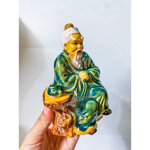ÔNG LÃO UỐNG TRÀ GỐM SỨ TRANG TRÍ NON BỘ TIỂU CẢNH CAO 13CM