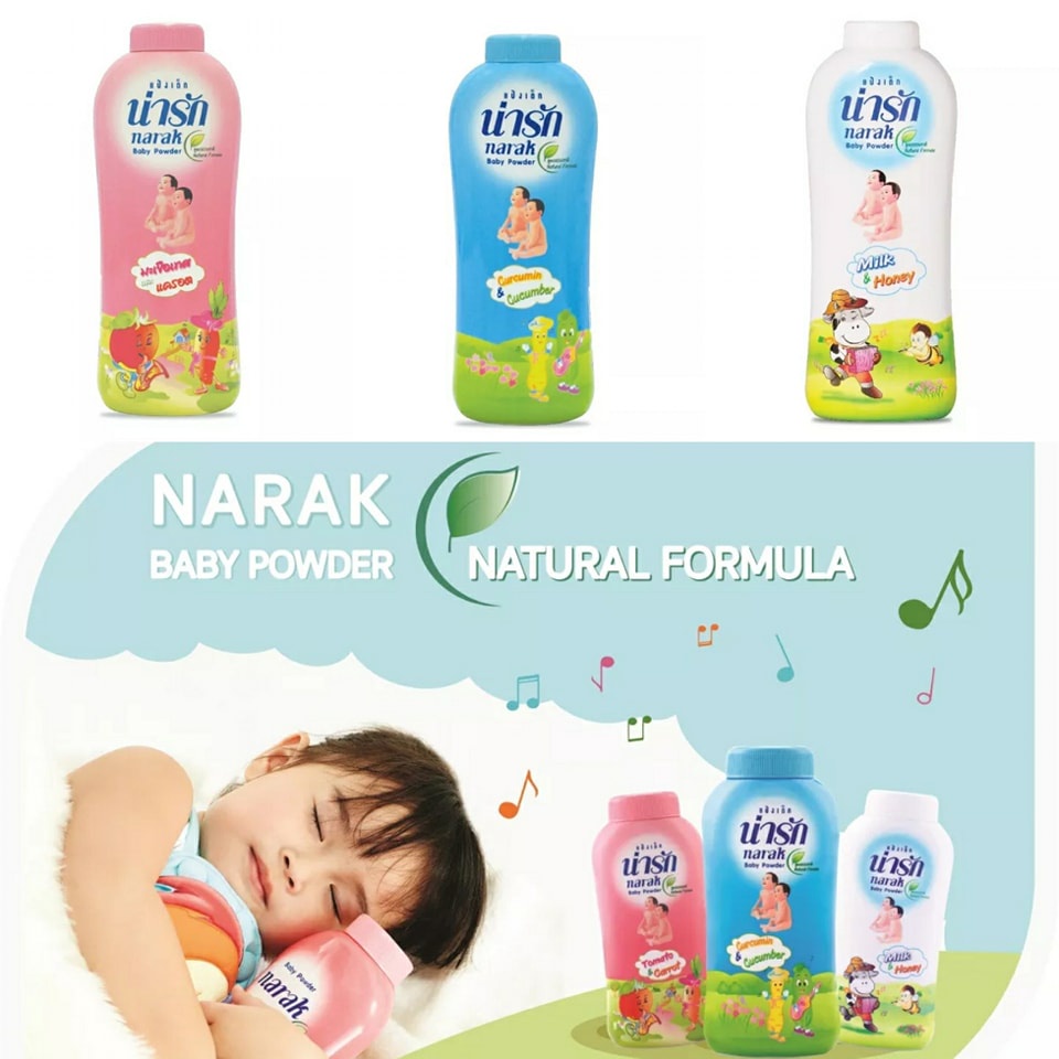 01 Chai Phấn Rôm Công Thức Tự Nhiên Dưỡng Da Cho Bé Narak Baby Powder Thái Lan 350gram