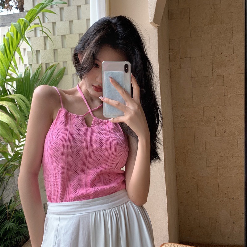 Áo dệt kim IELGY không tay phong cách Pháp thời trang cho nữ