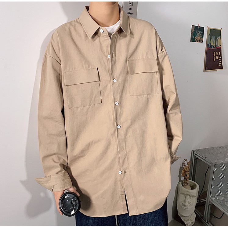 Áo Sơ Mi Dài Tay Unisex Màu Nâu Form Rộng Siêu Hot Chất Đẹp | BigBuy360 - bigbuy360.vn