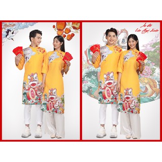 Áo Dài Gấm Cách Tân Nam Nữ Truyền Thống Tết 2021, Form Suông, Tôn Dáng