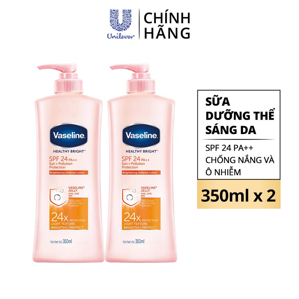 Combo 2 Sữa dưỡng thể chống nắng và dưỡng sáng SPF24 PA++VASELINE Healthy Bright Sun + Pollution Protection 350ML/chai