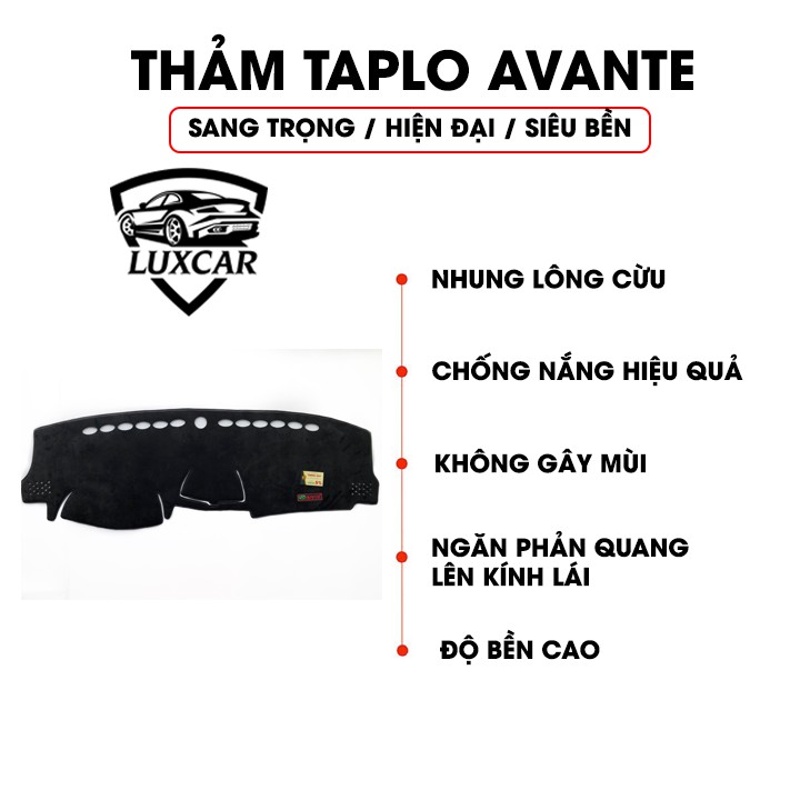 Thảm Taplo Nhung Lông Cừu LUXCAR Xe HYUNDAI AVANTE - Đế cao su chống trượt đời xe 2008-2012