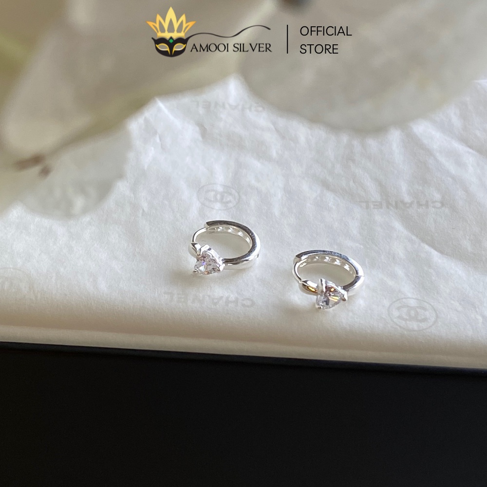 Bông Tai Bạc S925 Khoen Tròn Trái Tim Đường Kính 8mm - Amooi Silver AB119