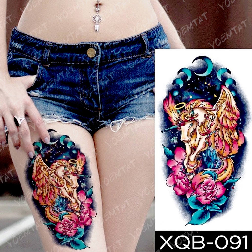 Hình Xăm Dán Tạm Thời Chống Nước Hình La Bàn Mũi Tên Kỳ Lân Cây Xanh Cho Nam Nữ