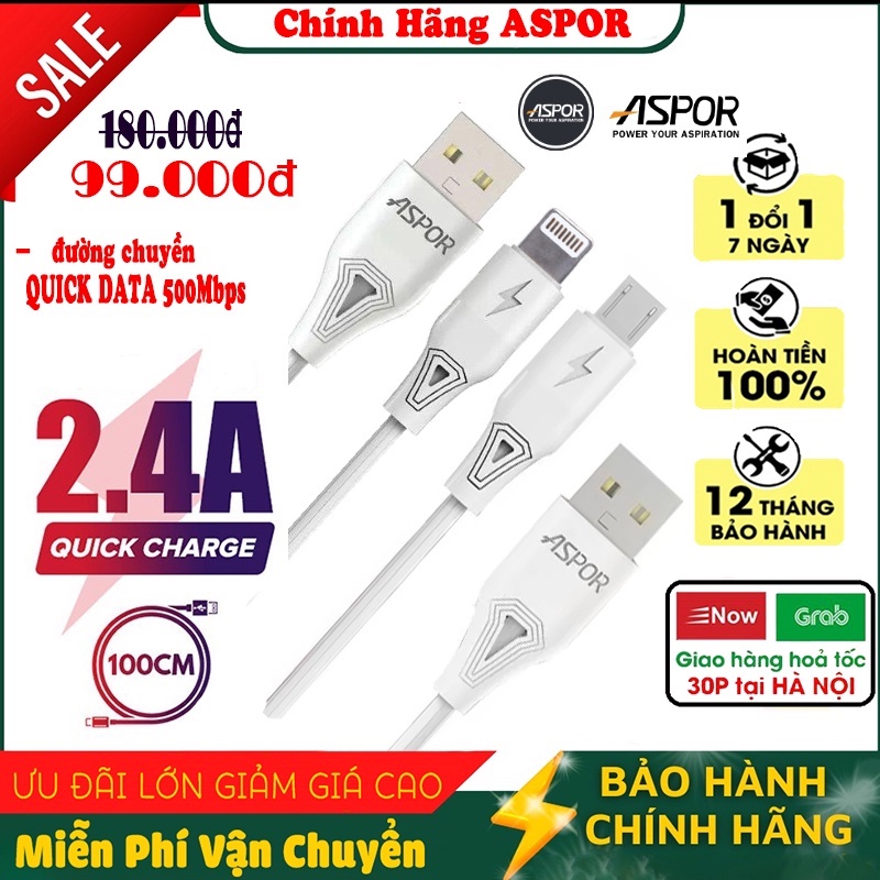 Dây cáp sạc iphone/samsung AC-05/AC-06 sạc nhanh 2.4A bền bỉ chống rối chống gãy gập dài 1M