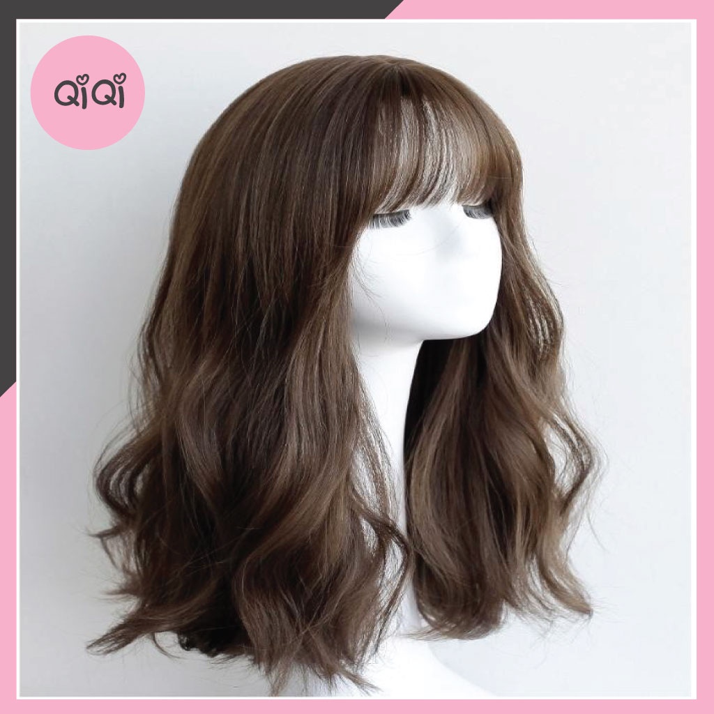 Tóc Giả Nguyên Đầu Lửng Xoăn Dợn Phong Cách Hàn Quốc QiQiShop