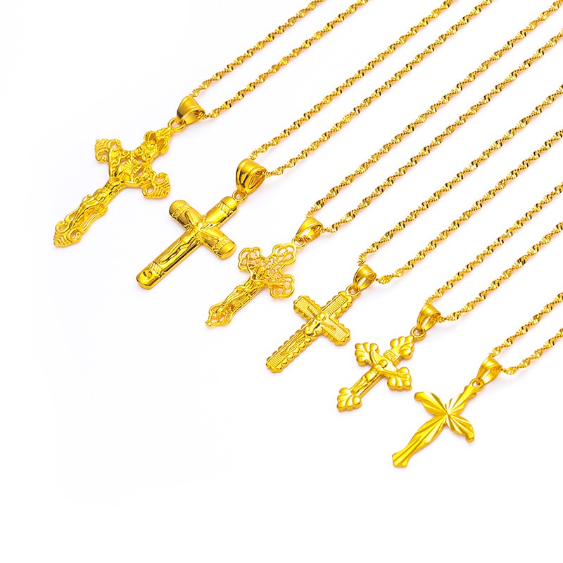 Dây Chuyền Mạ Vàng 24K Mặt Hình Thánh Giá Thời Trang Cho Nữ