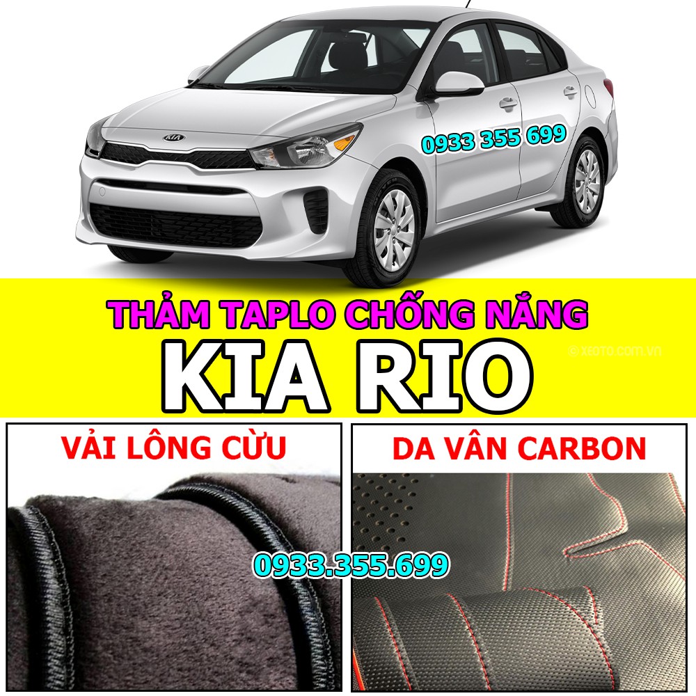 Thảm Taplo KIA RIO bằng Nhung lông Cừu hoặc Da vân Carbon, Da vân Gỗ