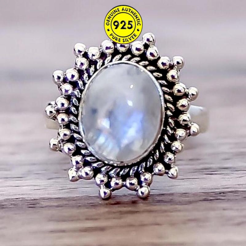 Nhẫn mạ bạc 925 đính đá mặt trăng