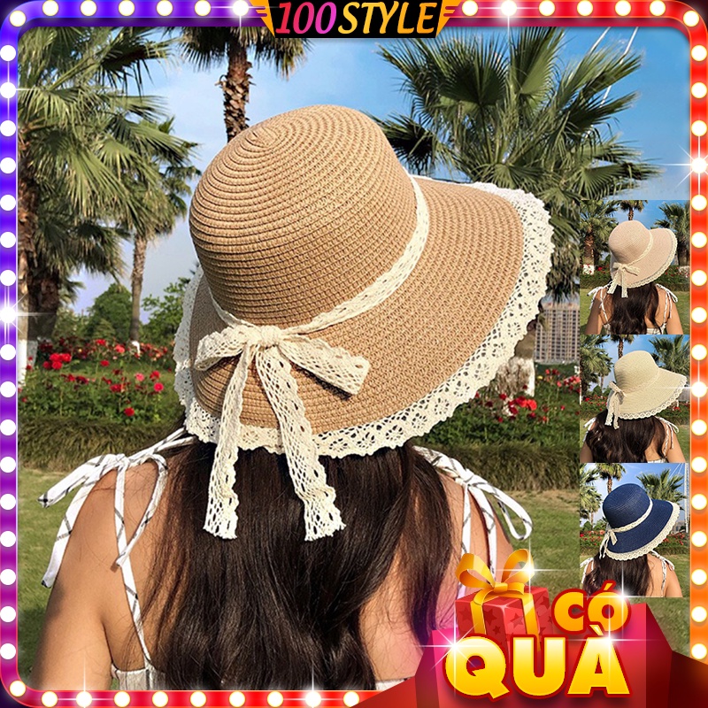 Nón Cói Đi Biển Viền Ren Thắt Nơ Xinh Xinh