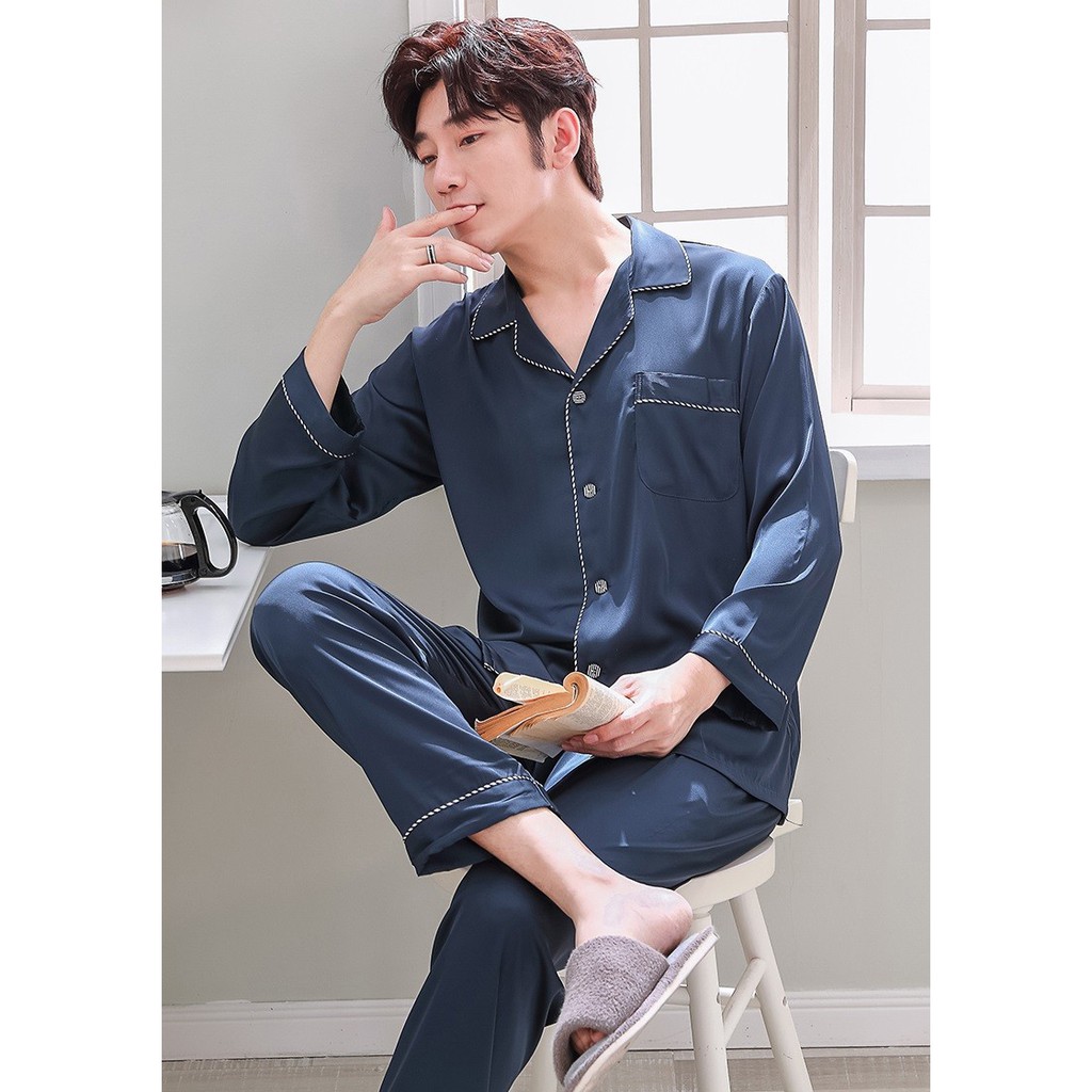 NG9372 - HÀNG SẴN Bộ mặc nhà pyjama nam dài tay chất lụa cao cấp mềm mại hàng nhập