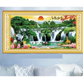 Xả kho Freeship 250k Toàn Quốc-Tranh thêu cao cấp lưu thủy sinh tài MN0007 KT:150x64cm- Ngocthinhshop