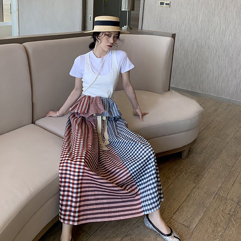 MUSHOOM LEE - Đầm váy maxi caro 2 trong 1