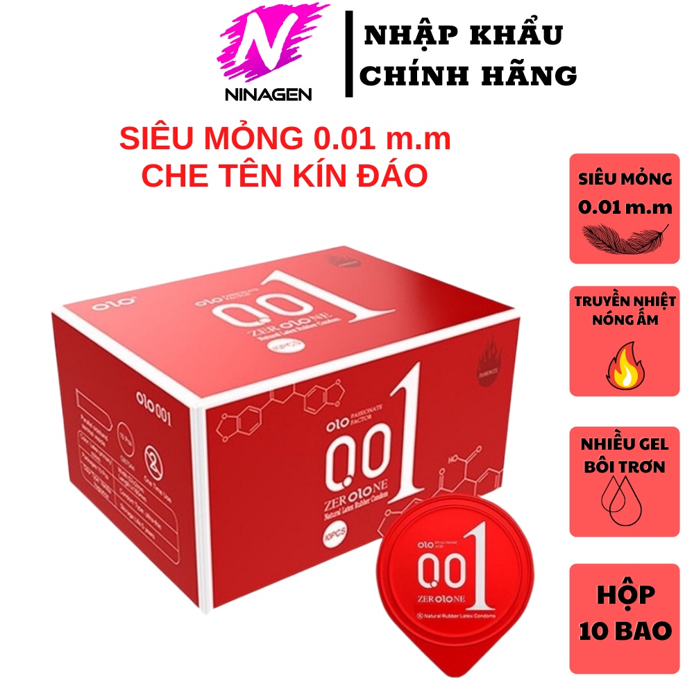 Bao cao su siêu mỏng OLO 001 đỏ ấm nóng nhiều gel - Hộp 10 cái - NinaGen