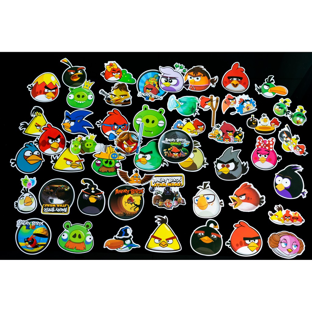 Sticker Angry Birds chống nước lâu phai trang trí mũ bảo hiểm, đàn, guitar, ukelele, macbook, laptop