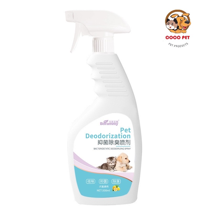Chai Xịt Khử Mùi Hôi Và Sát Khuẩn Chuồng, Lồng, Nệm, Cát, Phân...Cho Chó Mèo Borammy 500ml Hương Chanh Thơm Mát Dịu Nhẹ