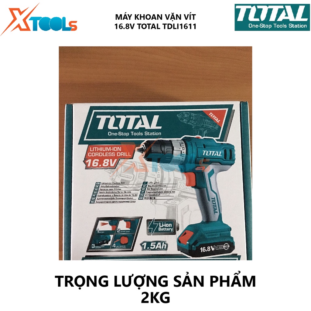 Máy khoan dùng pin TOTAL TDLI1611 máy siết ốc vít cầm tay đa năng pin Li-ion 16.8V /1.5 Ah có hai mũi Cr-V 65mm [XTOOLs]