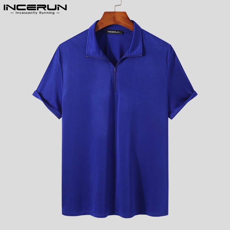 Áo INCERUN tay ngắn cổ bẻ có khóa kéo 3 màu tùy chọn thời trang cho nam