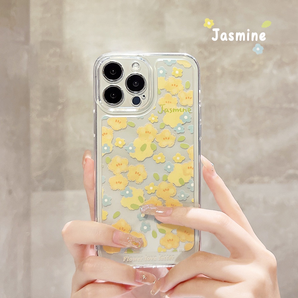 Ốp Điện Thoại Trong Suốt Họa Tiết Hoa Vàng / Xanh Dương Xinh Xắn Cho Iphone 14 7 / 8 SE2020 7 + 8 PLUS 11 12 13 Mini PRO MAX
