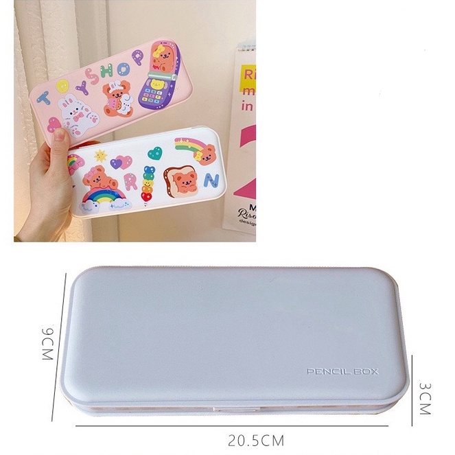 Hộp đựng bút học sinh TẶNG KÈM STICKERS bằng nhựa Pencil Box dễ dàng thiết kế sáng tạo họa tiết dễ thương