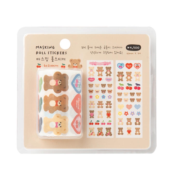 Cuộn Sticker ARTBOX Hàn Quốc Họa Tiết Chú Gấu Và Cherry Dễ Thương Dùng Trang Trí