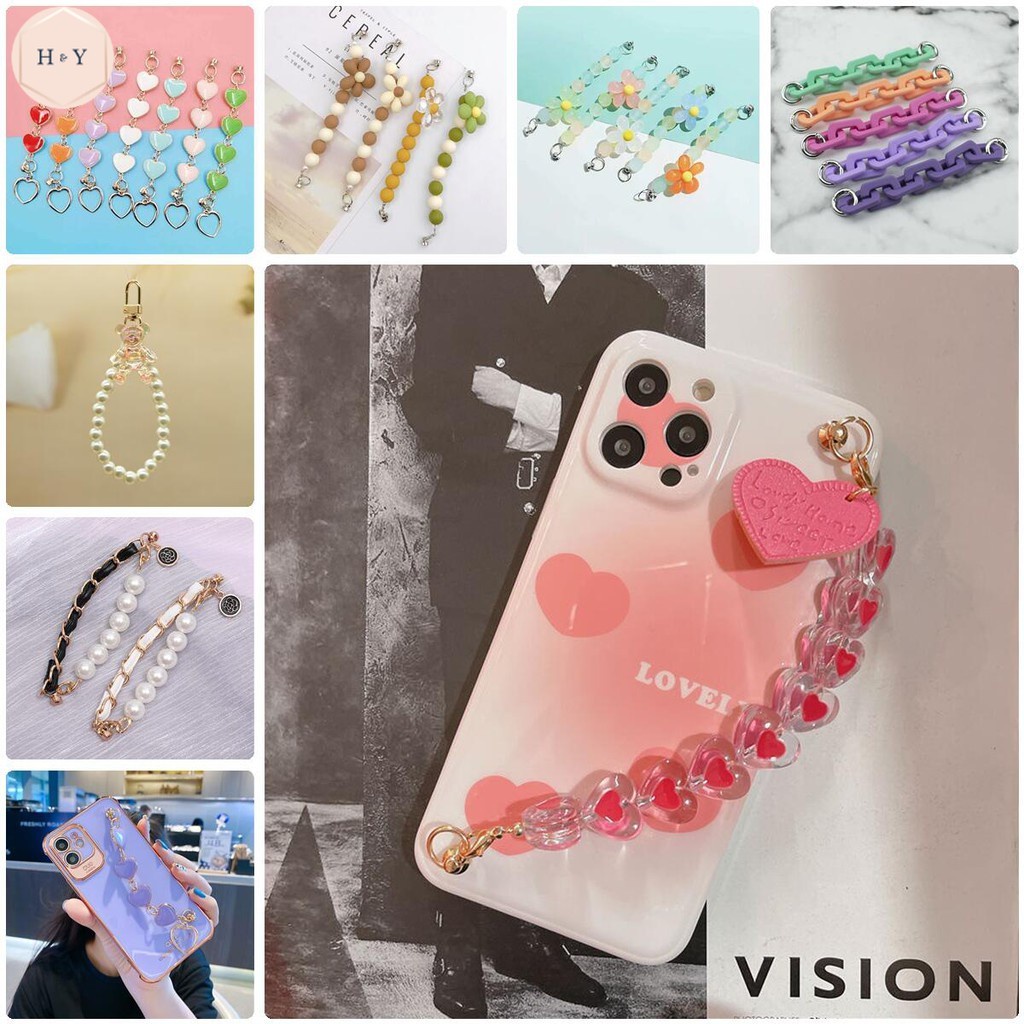 Phụ Kiện Dây Đeo Điện Thoại Handmade Bằng Acrylic Có Nút Bấm