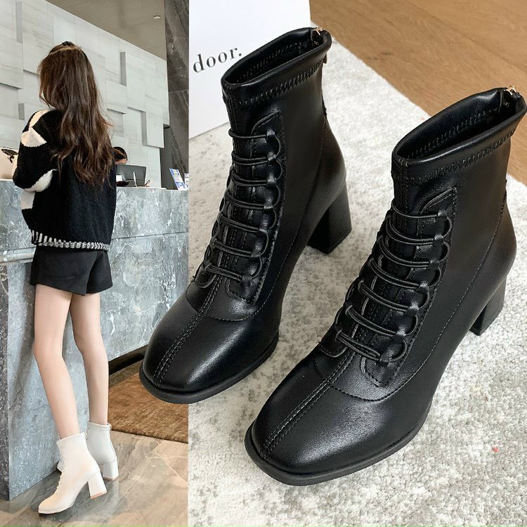 Ảnh thật + Video Bốt nữ buộc dây da lỳ mềm êm chân gót trụ cao 7p fullbox 6331