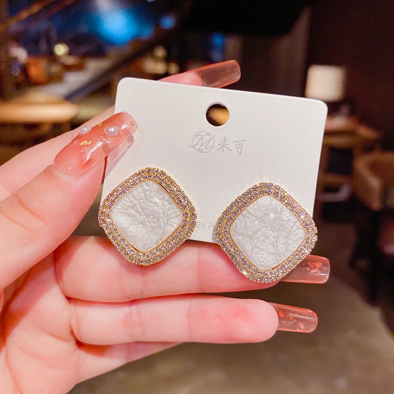 Khuyên Tai Kim Bạc S925 Hình Vuông Đính Đá Opal Cao Cấp Hợp Thời Trang Cho Nữ