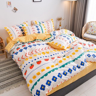Sét chăn ga cotton poly mẫu Thổ Cẩm ga kẻ caro vàng mới