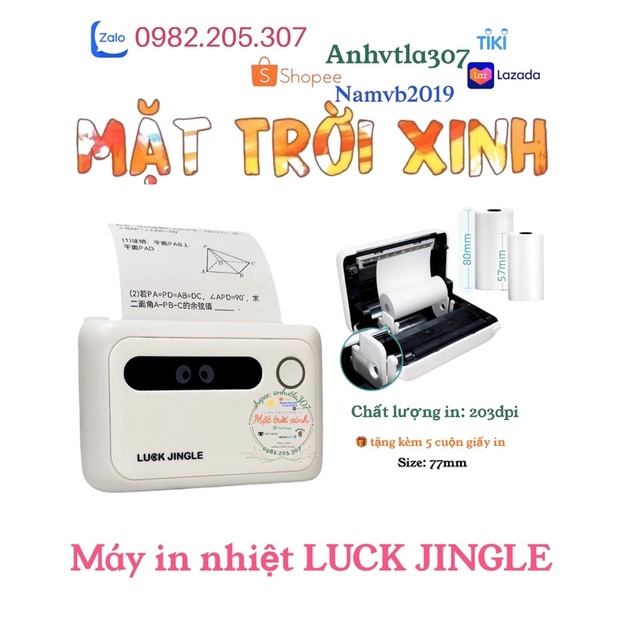 💚 Máy in nhiệt trắng đen LUCK JINGLE 🎁 tặng giấy 💚 MẶT TRỜI XINH ☀️