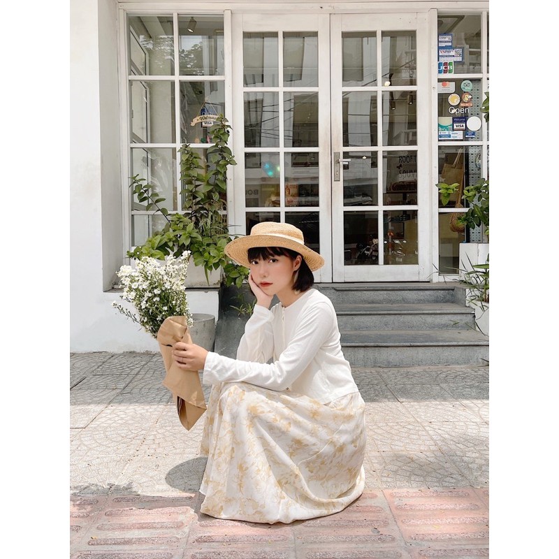 LEN clothing Chân váy midi voan hoạ tiết ombre vàng 806900 | BigBuy360 - bigbuy360.vn