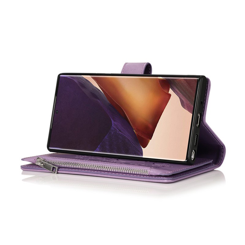 Bao da điện thoại nắp lật có khóa kéo và 6 ngăn đựng thẻ họa tiết bướm cho Samsung S7 edge J4 S8 Plus