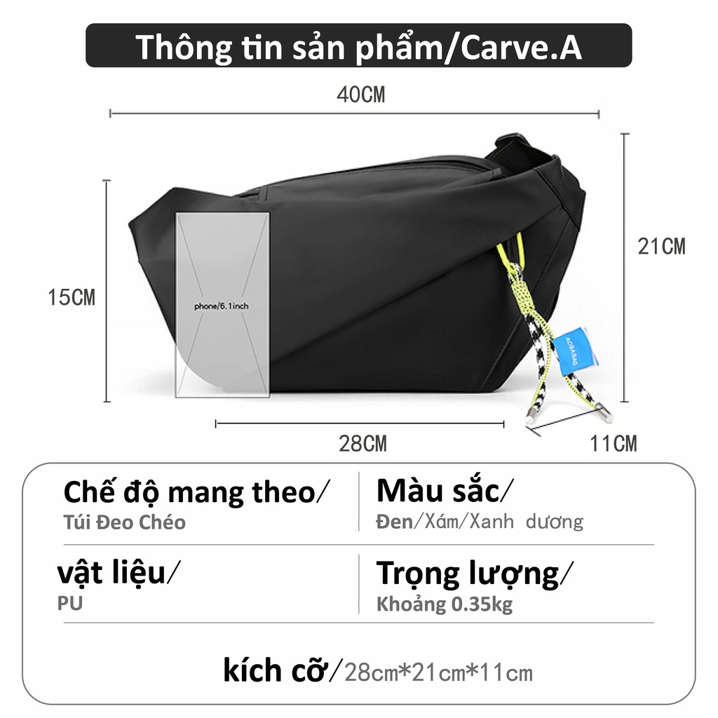 Carve Store Túi Đeo Chéo Cỡ Lớn Chống Thấm Nước Thiết Kế Sáng Tạo Thời Trang