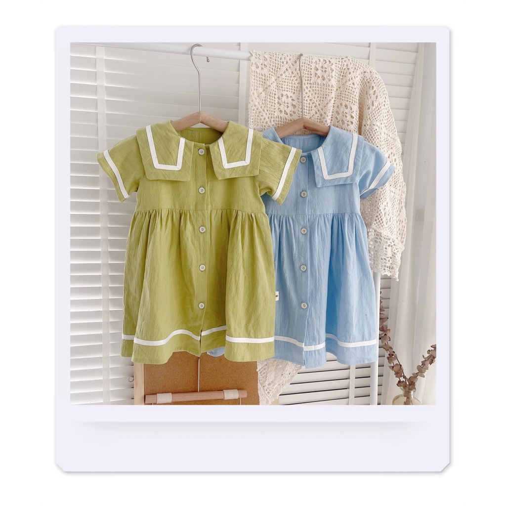 -Jee kids- Váy đầm thô ngắn tay cổ thủy thủ cho bé gái siêu cute