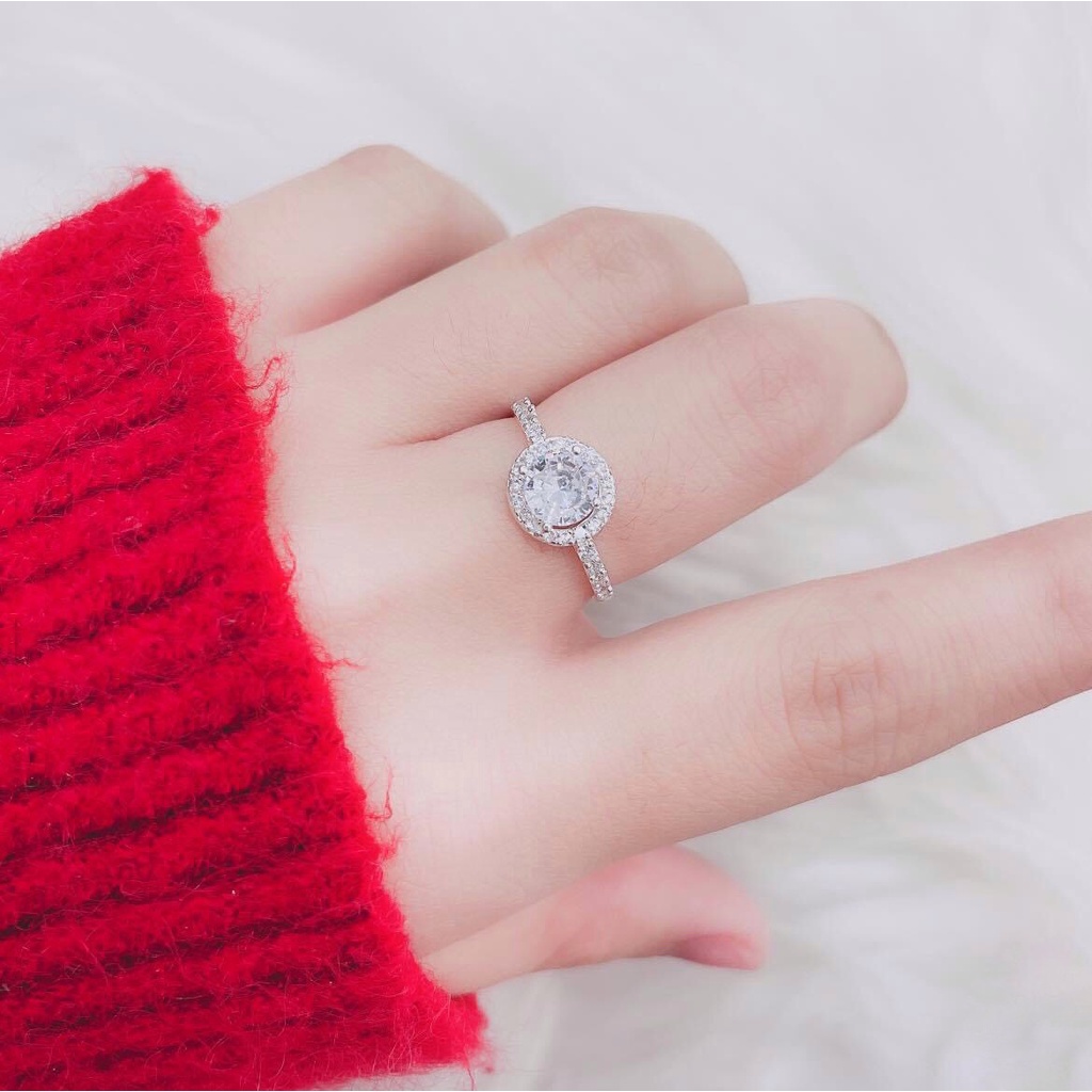 Nhẫn Bạc Ta Đính Đá Cao Cấp CaoBac Silver Ổ Đá VIền Đá Tròn Sang Trọng, Quý Phái Dành Tặng Riêng Cho Bạn Gái