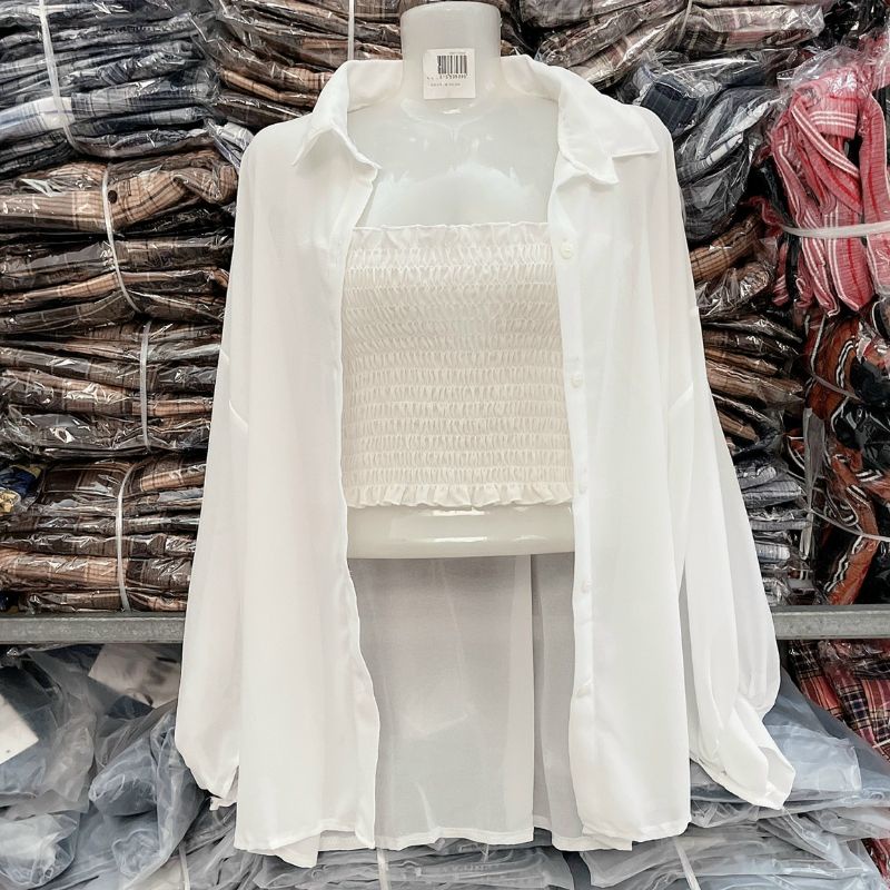 Sét áo sơ mi phôm rộng và áo ống nhún (2 món y hình)