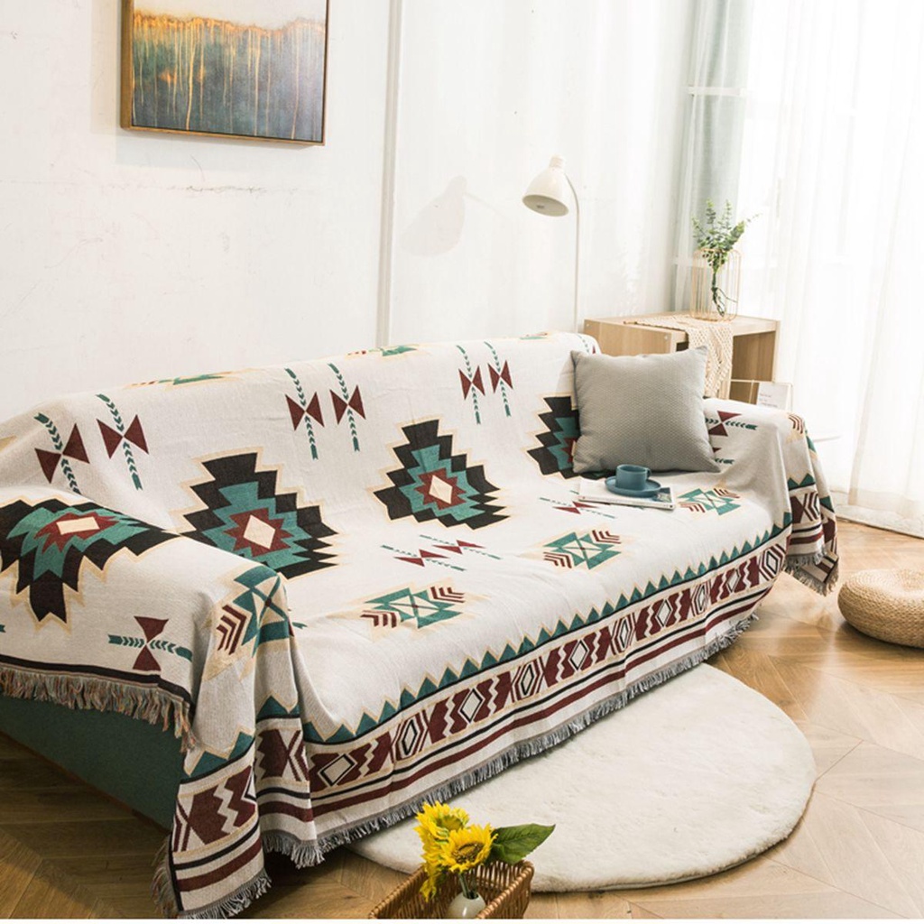 Thảm Trải Sàn Vải Lanh Mềm Ấm Áp Phối Tua Rua Màu Ngà